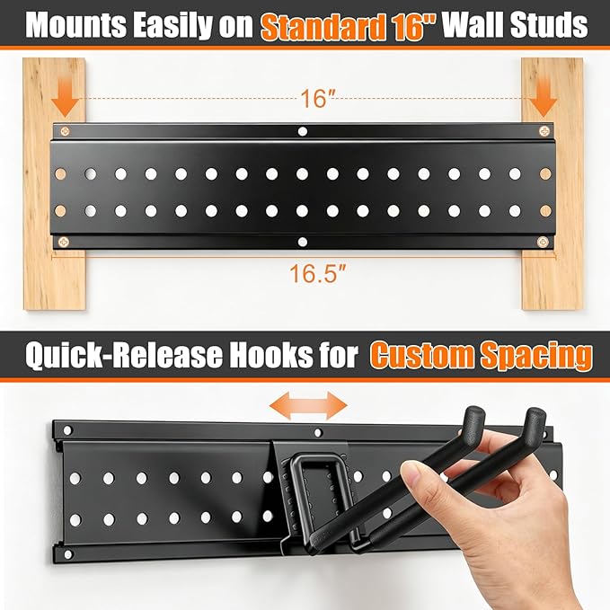Garage Tool Organizer Wall Mount 48 inches with 10 Adjustable Heavy-Duty Hooks, Garage Organization, Garden Tool Storage Rack, Yard, and Shed, Holds Up to 400 lbs
