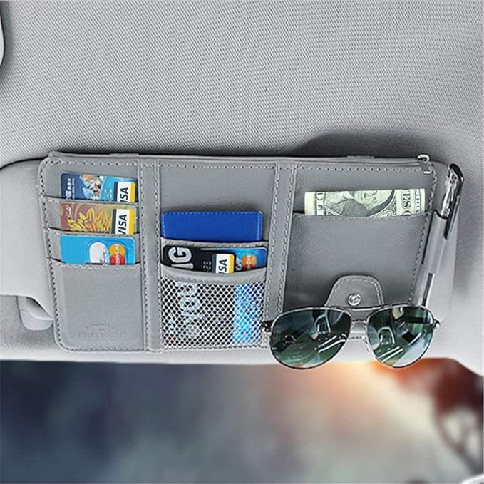 Car Sun Visor Organizer, Auto Interior Accessories Pocket Organizers, Registration and Document Holder, Personal Belonging Storage Pouch Organizer, Items for Car Vehicle (Grey)