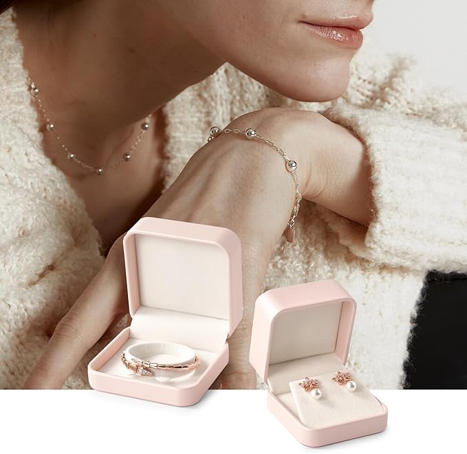 Oirlv Luxury Leather Bracelet Gift Box Bangle Box Jewelry Case Storage Case Organizer Holder(Pink)