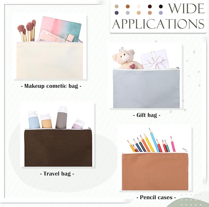 Reginary 10 Pcs Valentines Canvas Makeup Bags Bulk for Women Travel Toiletry Cosmetics Bags Blank DIY Pencil Pouch, Gift for Valentines Patrick's Day Wedding Bridal Shower Coworker (Pastel Color)
