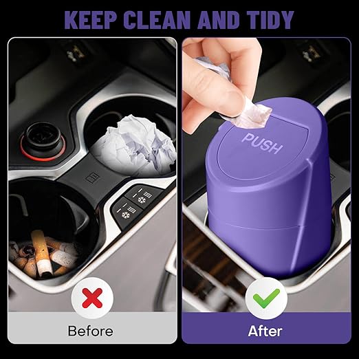 SGLRT Car Trash Can Bin with Lid - Car Garbage Can Cup Holder - Purple Mini Leakproof Vehicle Garbage Bin with 20pcs Trash Bags-Automotive Organizers and Storage for Front Back Seat Accessories