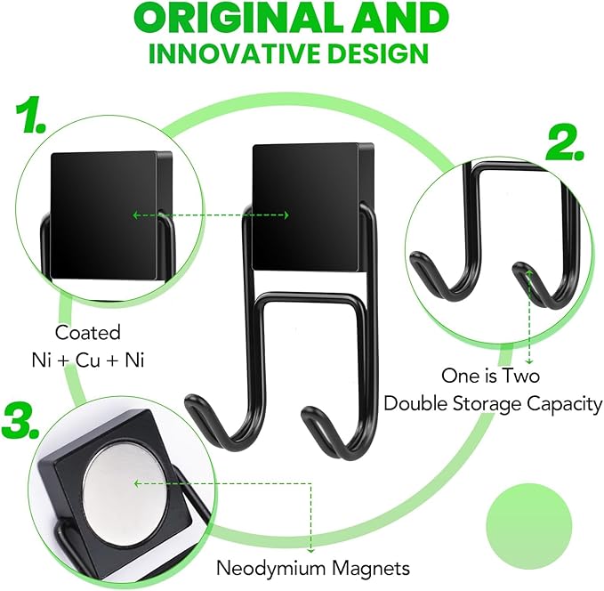 MIKEDE Magnetic Hooks 6 Pcs 50lbs+ Magnet Hook 2026 Cruise Essentials Heavy Duty Double Hook for Refrigerator Grill Toolbox Outdoor, Magnetic Hanger for Cruise Ships-Black