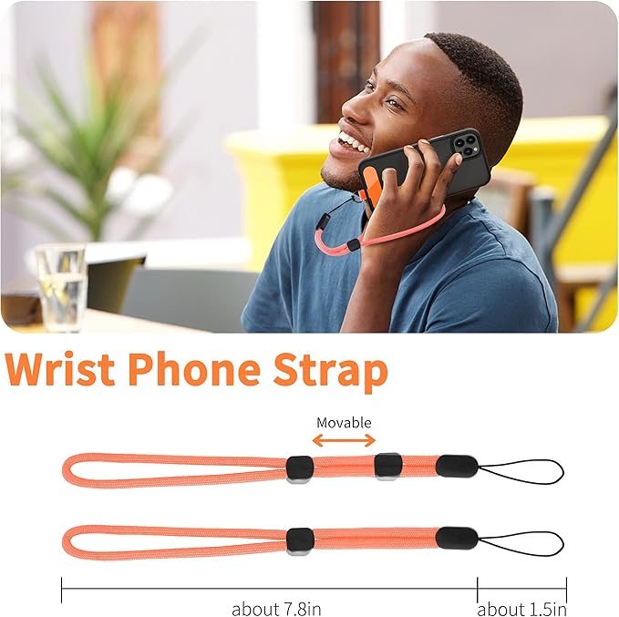 CACOE Phone Lanyard 2 Pcs-1 Pcs Adjustable Neck Strap, 1 Pcs Wrist Strap, 2 Pads, Universal Crossbody Multifuctional Cell Phone Lanyards Compatible with Most Smartphones(Orange)