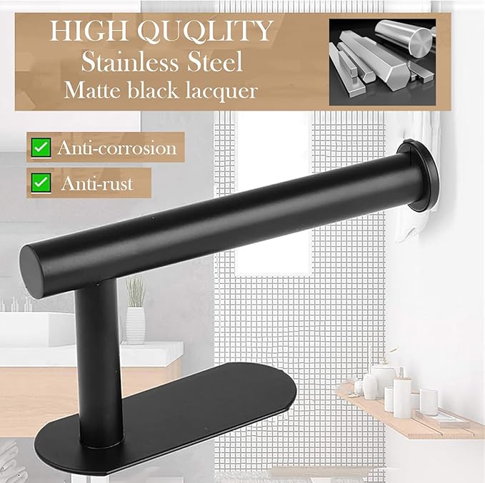 JOPOFI Toilet Paper Holder - Self Adhesive Toilet Paper Holder Wall Mount for Bathroom, Command Strip Stainless Steel Toilet Paper Roll Holder Stick On Wall, No Drilling - Matte Black（2 Pcs）