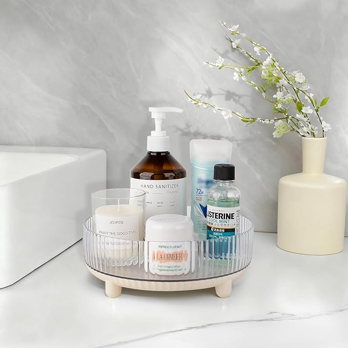 Anyoifax 360 Rotating Makeup Organizer Perfume Tray Skincare Holder Spinning Cosmetic Storage Bathroom Countertop Organizer Lazy Susan Turntable for Dresser, Vanity, Kitchen, Small Beige