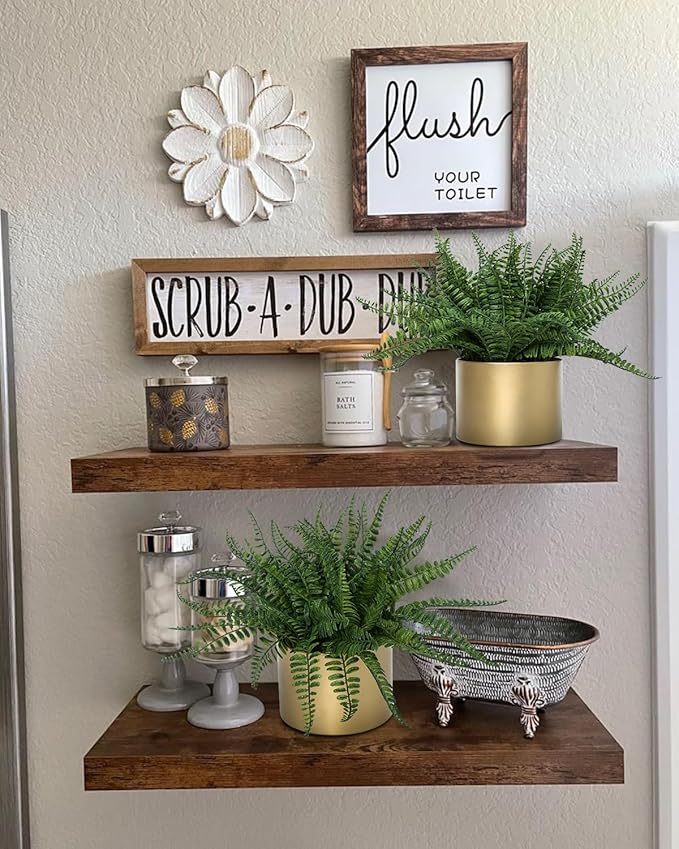 13.5" Small Fake Plant Fern Potted Artificial Plants Fake Fern for Shelf Home Bathroom Office Decor(Gold Mental Pot)