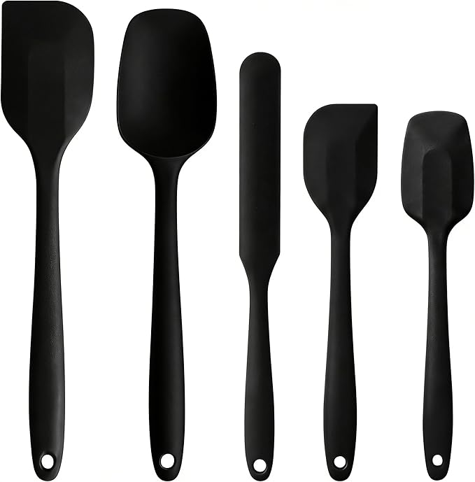5 Pieces Silicone Spatula Set BPA Free Non Stick Rubber Spatula Heat Resistant Set Ideal for Baking Cooking Mixing Dishwasher Safe Kitchen Tools Black
