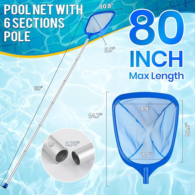 Tavaleu Pool Skimmer Net, Deep Pool Leaf Net with Reinforced Frame, Large Capacity Rake Net for Cleaning, Debris Pickup Removal