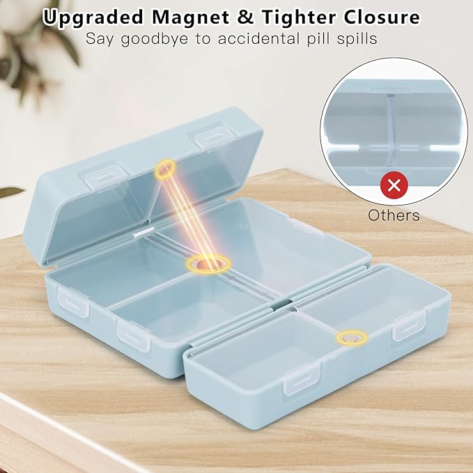 FYY Daily Pill Organizer,2 Pcs 7 Compartments Portable Pill Case Travel Pill Organizer,[Folding Design] Pill Box for Purse Pocket to Hold Vitamins,Cod Liver Oil,Supplements and Medication-Blue