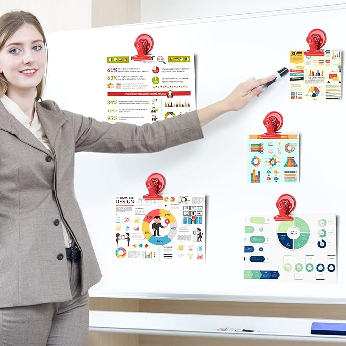 VNDUEEY 20 Pack Magnetic Paper Clip Dispenser Holder, Paperclip Dispenser for Desk, School, Office, Fridge Magnets Refrigerator Magnets, Magnet Clips for Whiteboard Locker (Red)