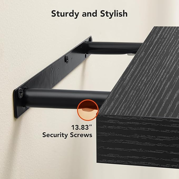 AMADA HOMEFURNISHING Floating Shelves Wall Mounted, 15 x 7 Inch Wall Shelves for Bathroom, Bedroom, Living Room, Black Shelves Set of 2