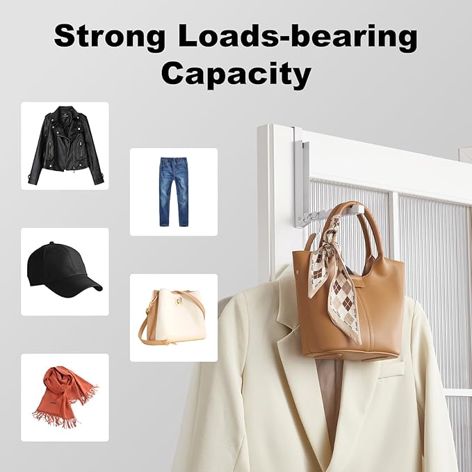 YAZYBHA 2 Pack Over The Door Hooks Hanger for Clothes, Foldable Over The Door Drying Rack for Laundry, Overdoor Hanger Hook with 6 Grooves for Towel, Coat, White