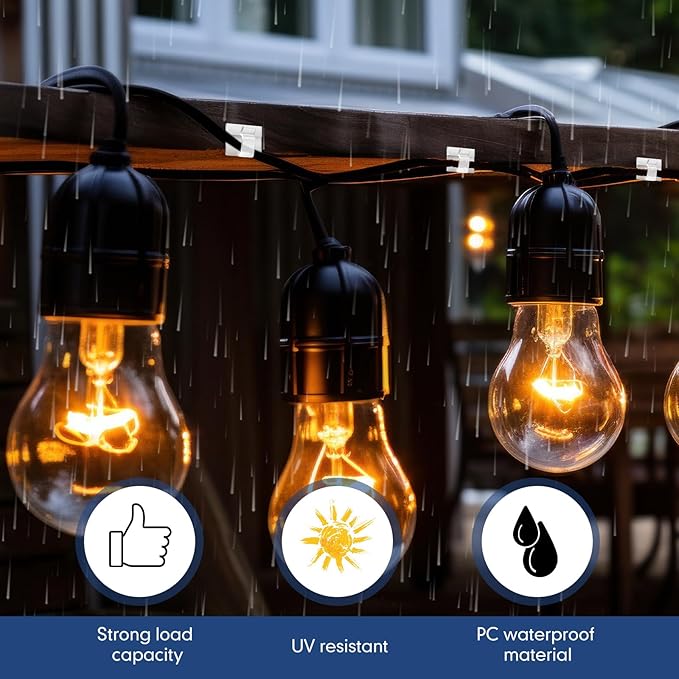 200 Pcs Outdoor Light Clips Adhesive Cable Clips for Christmas Outdoor String Lights with Adhesive Strips Patio Decor for Wall Wire Holder for Hanging Cable Management Cord Organizer (Clear)