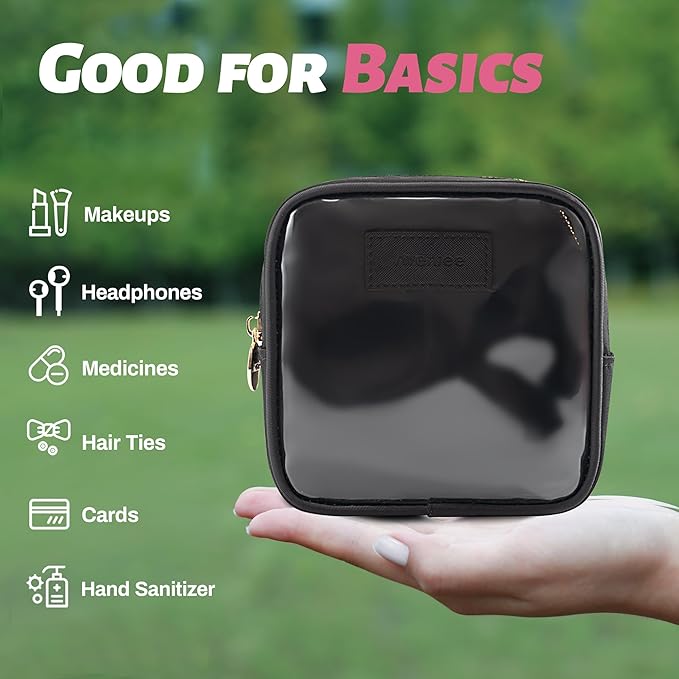 Aveniee Small Clear Makeup Bag, Mini Makeup Bag for Purse Organizer, Cosmetic Bag Travel Zipper Pouch for Women, Cute Car Accessories for Skincare Lipstick Essentials-Black