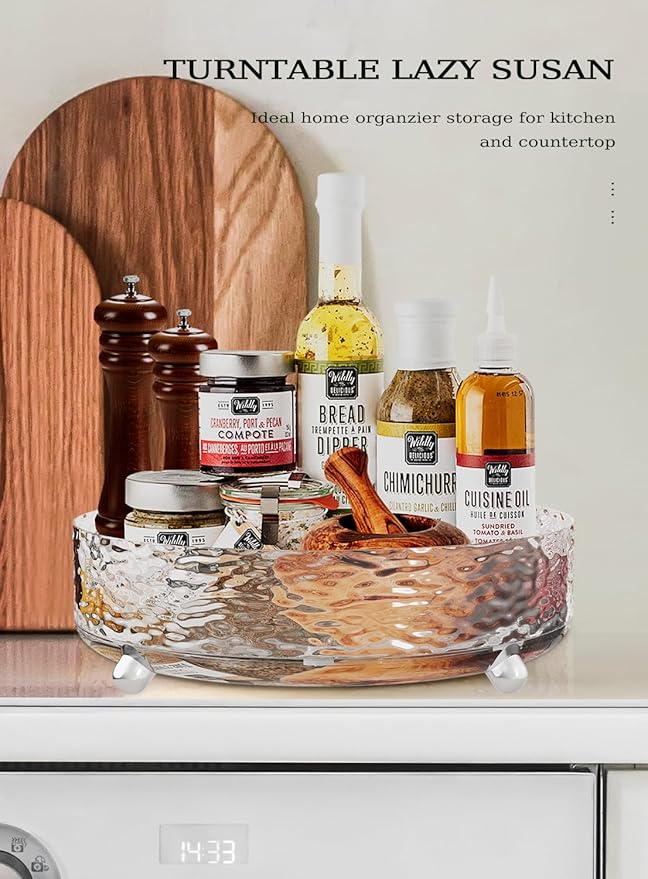 2 Pcs Lazy Susan Organizer, 9in &11in Elegant Lazy Susan Turntable Organizer, Modern Rotating Storage Organizer for Kitchen, Bathroom, Vanity, Countertop