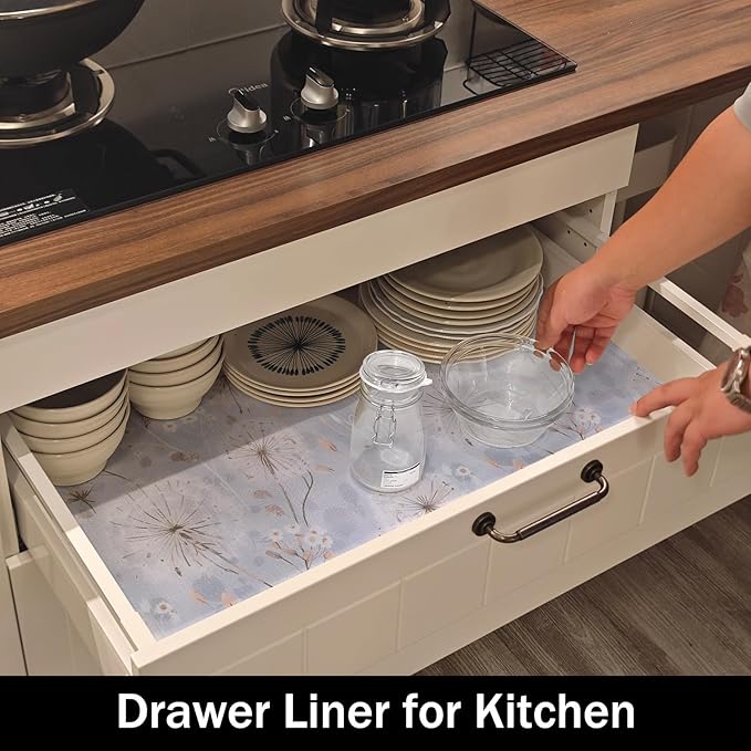 Dandelion Shelf Liners Strong Non-Slip and Non Adhesive Shelf and Drawer Liners for Kitchen Cabinet Wire Fridge, Waterproof Shelf Drawer Liner,Easy to Clean,12IN x 10FT