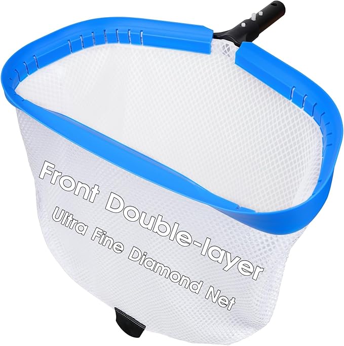 TidyMister New Diamond Netting Double-Layer Pool Net 18'' Heavy Duty Leaf Rake Pool Skimmer Net for Above Ground & Inground Pools Cleaning