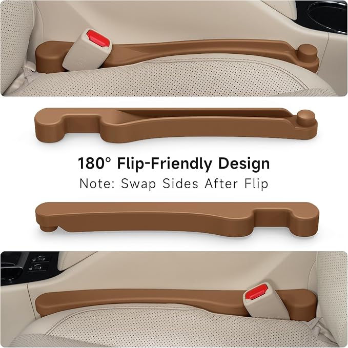 Car Seat Gap Filler Set of 2, 3-in-1 Seat Side Gap Filler Plug with Storage Slot & Hook Function, Soft Foam Universal Fit Car SUV Truck Fill Gap Between Seats Console Organizer (Narrow Saddle Brown)