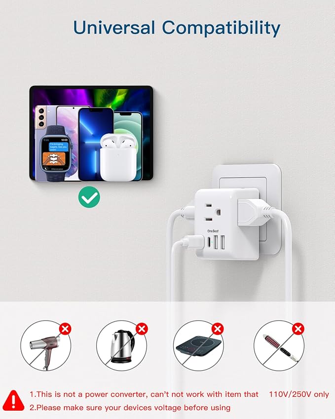 2 Pack European Travel Plug Adapter, International Power Plug Adapter with 3 Outlets 4 USB Charging Ports (2 USB C), Type C Plug Adapter Travel Essentials for Most Europe, EU, Spain, Italy, France, Germany