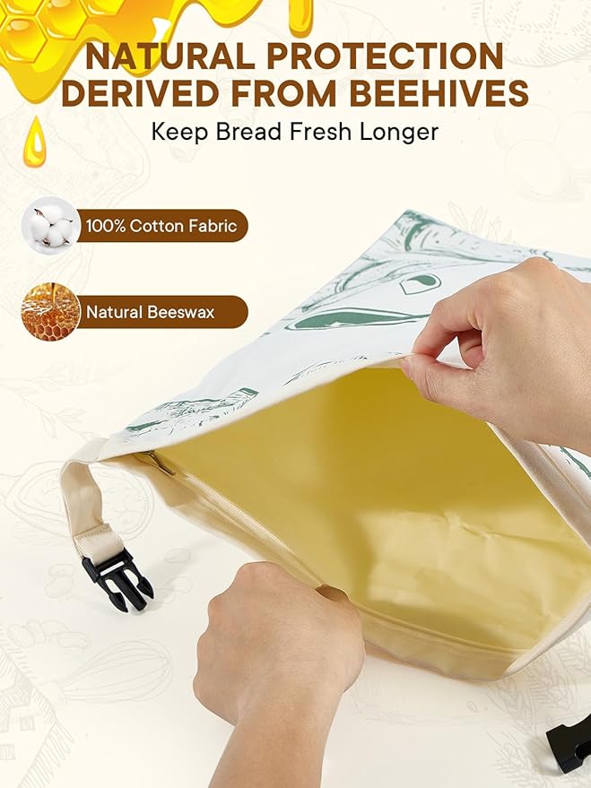 2 Pack Zippered Beeswax Bread Bags 17×13 Inch Large Cotton Sourdough Bread Bags Reusable Bread Storage Bags for Homemade Bread Freezer Safe for Bagel Croissant & Baguette Kitchen Baking Supplies