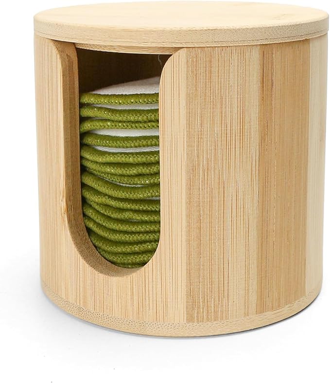 16PCS Reusable Cotton Pads Makeup Remover Face Cotton, Bamboo Storage Box Soft Facial Round, Washable Laundry Zero Waste Cleansing Wipes Storage Bamboo Box Bag Holder for Skin Care Gifts Exfoliating