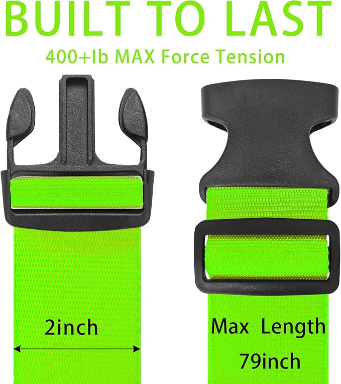 BILIONE 8 Pcs Luggage Straps, 79" Long Belts Keep Suitcase Secure While Traveling, TSA Approved Add a Bag Premium Accessory for Travel Bag Closure (8 Pcs Green)