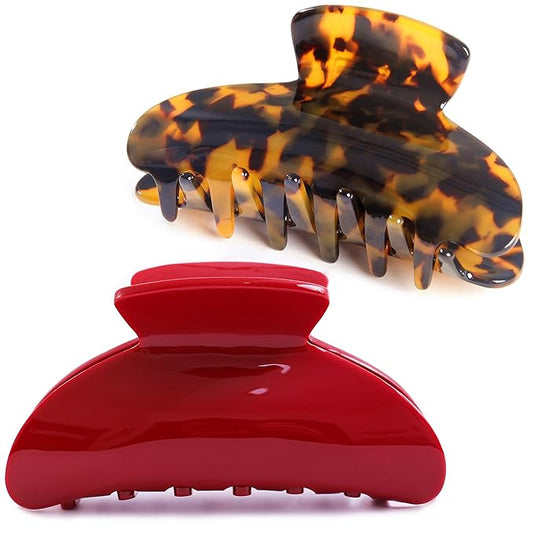 Big Claw Hair Clips for Women Hair Jaw Clips Large Hair Claw Clamps Acetate Hair Clip 2 Pack,Tortoise/Red