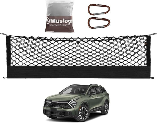 Muslogy Envelope Style Trunk Cargo Net Compatible with 2023 2024 2025 2026 Kia Sportage Accessories Stretchable Cargo Organizer Upgraded Mesh Storage Luggage Net with Metal Hooks
