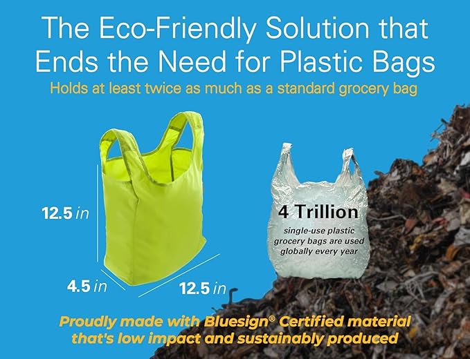 Sturdy Reusable Grocery Bags, Foldable and Washable - Made from Ripstop Nylon, Holds 50lbs - Designed in USA - Reusable Shopping Bags Inside a Compact Pod with Carry Clip - 5 Pack in Green