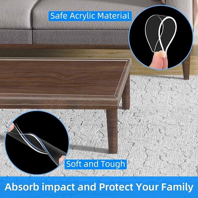 Clear Edge Protector Strip, 0.8in x 16.4FT, Sharp Edge Wrap Cover Tape, Self Adhesive Protective Bumper Guards for Cabinet Door Desk Glass Table Bed Furniture, Kitchen Countertop, Waterproof