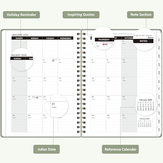 2026 Planner, Weekly and Monthly Calendar Agenda Book, Jan 2026 - Dec 2026, Hardcover Planning Academic Planner for Office School Supplies and Desk Accessories - A5 (6.3'' x 8.5'')