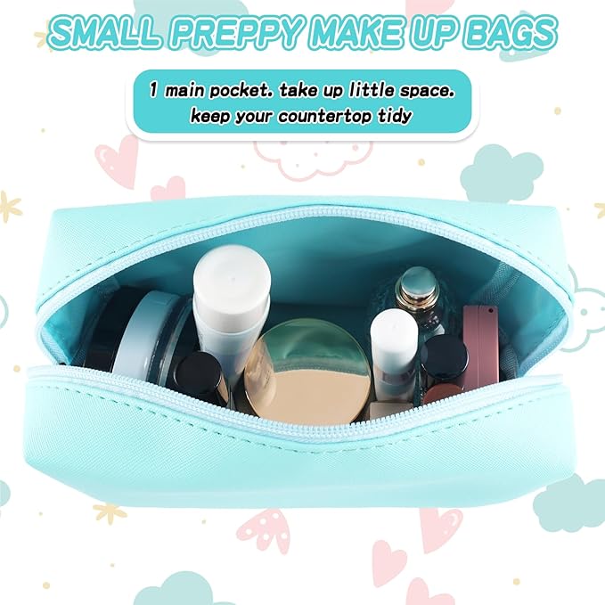 Gifts for Girls Initial Makeup Bag Personalized Cosmetic Bag with Zipper Cute Travel Toiletry Bag Waterproof PU Preppy Makeup Pouch Birthday Gift for Teen Girls Women(Blue O)
