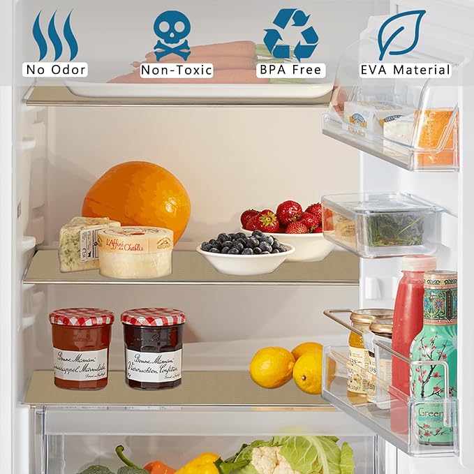 HooTown Kitchen Shelf Liner Drawer Liners, 17.5"W x 78.7"L Non-Adhesive Cabinet Cupboard Liners Refrigerator Waterproof Fridge Mat with Durable Kitchen Cabinet Mat for Drawers, Shelves, Pantry, Khaki