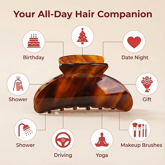 Big Claw Hair Clips for Women Hair Jaw Clips Large Hair Claw Clamps Acetate Hair Clip 2 Pack,Black/Brown