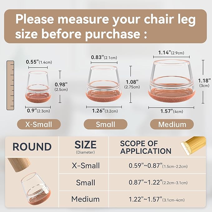24PCS Extra Small Chair Leg Floor Protectors for Hardwood Floors, Furniture Sliders for Chair Legs, 360°Felt Pad Bottom Wrapped Thickening Furniture Pads Cap Covers to Prevent Scratches and Reduce Noise