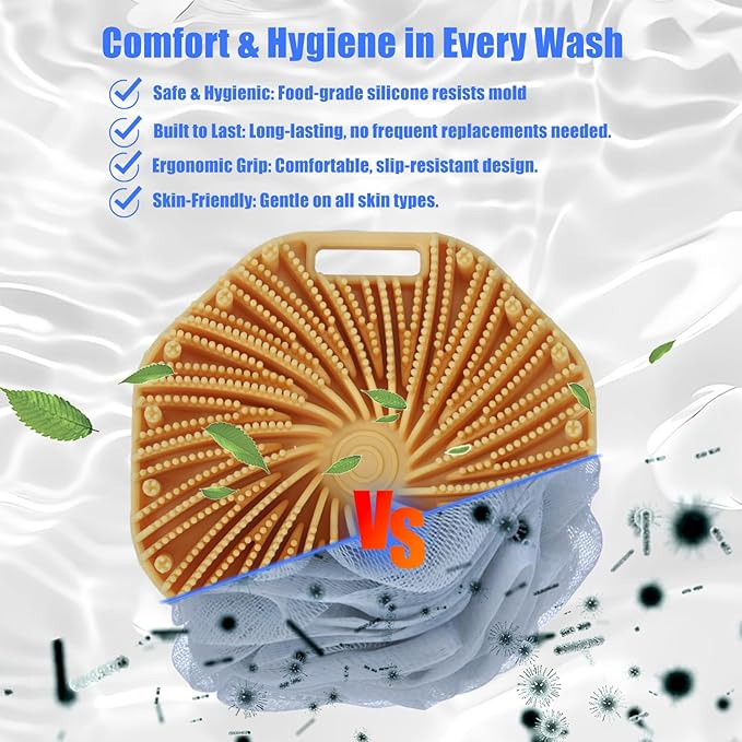 Silicone Body Scrubber – Exfoliating Body Brush for Shower, Soft Silicone Scrub for Men & Women, Shower Scrubber for Skin Care, Body and Face Scrub (Orange)