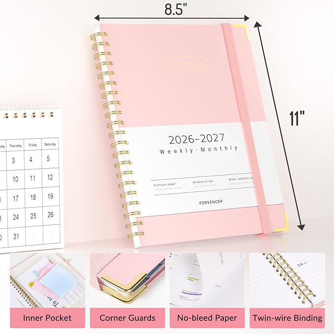 Forvencer Academic Planner 2026-2027, Hardcover Calendar Planner Weekly & Monthly, July 2026 - June 2027, 8.5" x 11", Daily Agenda with Tabs, College School Organizer for Student Teacher, Blue Floral