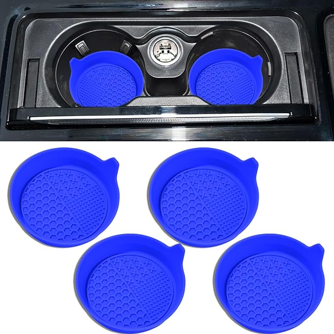 4PCS Car Cup Holder Coaster, Silicone Non-Slip Vehicle Insert Water Bottle Mat, Universal Insulation Drink Cup Pad Decor for SUV/Sedan/Truck, Automotive Interior Accessories (Blue)