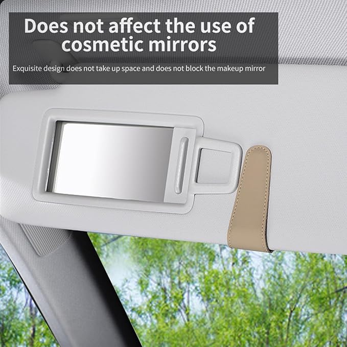 Magnetic Leather Sunglass Holder for Car, Sunglasses Clip for Car Visor, Auto Interior Accessories Universal for Different Size Eyeglasses (Beige)