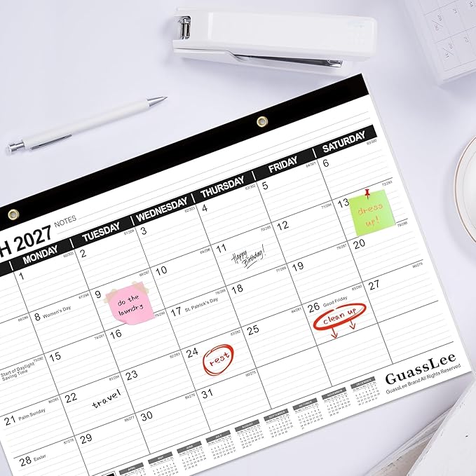 GuassLee Desk Calendar 2026, 19-Month Academic Calendar, Sep. 2025 to Mar. 2027, 17x11.5 Inch School Year Paper Calendar Desk Planner with Julian Date and Ruled Blocks for Office Home