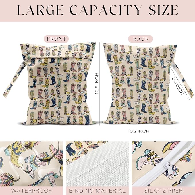 Waterproof Wet Bag for Swimsuit, Travel Beach Wet Dry Bag, Hidden Zipper Reusable Western Cowgirl Decor, for Travel Beach Wet Swimsuits Toiletries Diapers Laundry Bag