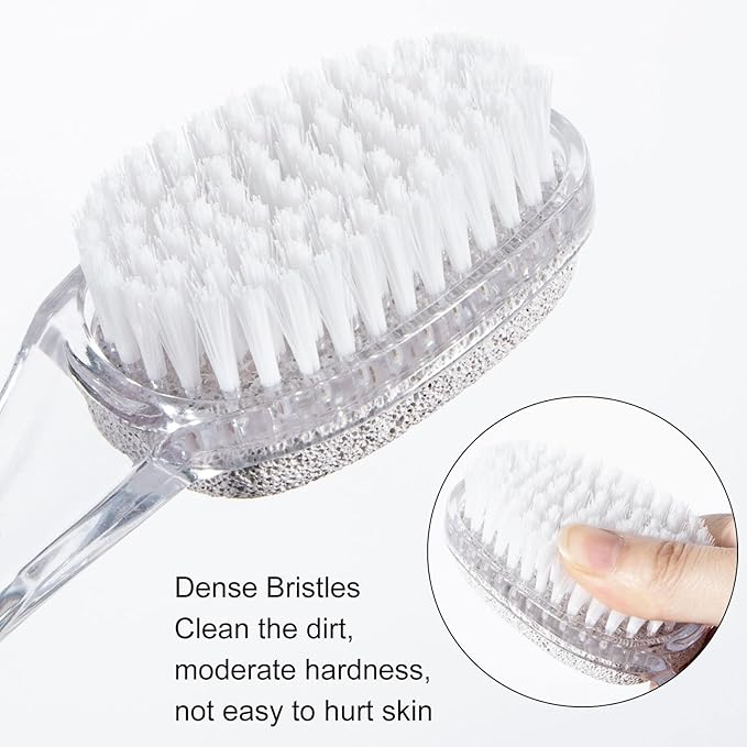 2 Pcs Foot Pumice Stone Brush Calluses Remover, Ooloveminso Large Foot Scrubber Foot File with Handle 2 in 1 Suitable for Horniness Foot Spa, Foot Care Smooth Skin (Transparent)