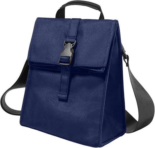 Insulated Foldable Lunch Bag - Lightweight, Portable with Adjustable Shoulder Strap Lunch Box for Men, Women, Office, Work, Picnic, Hiking and Beach (Navy Blue (Soft Fabric))