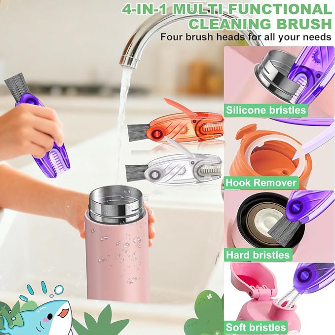 4 in 1 Cup Lid Cleaning Brush, Portable Water Bottle Brush, Multifunctional Cup Lid Cleaner Brush Set for Tight Spaces, Bottle Gaps, Tumblers, Travel Mug Caps(3 PCS)