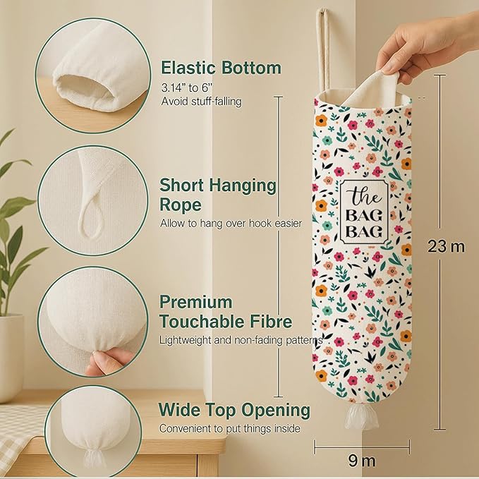 The Bag Bag Grocery Bags Holder, Flower Grocery Bags Organizer for Kitchen Essentials, Reusable Hanging Plastic Sack Dispenser, Kitchen Gifts For Women Family Friends Grandma Mom
