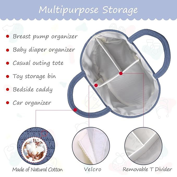COMSE Baby Diaper Caddy Organizer, Car Caddy, Diaper Change Organizer, Gift Baskets Empty, Portable Tote Bag with Divider, Baby Shower Gifts Newborn Essentials Registry Must Have, Folkstone Gray