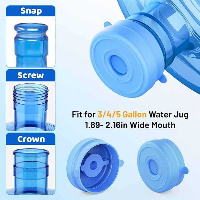 Myvision Reusable 3-5 Gallon Water Jug Caps, Secure Cap for Water Dispenser,No Spill Silicone Replacement Cap,Suitable for bottle mouths with diameters ranging from 1.89 to 2.16 inches (8)