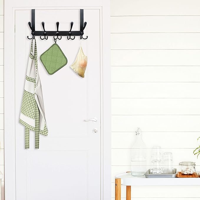 WEBI Over The Door Hooks, Over The Door Towel Rack, Door Hooks for Hanging, Door Coat Hanger Door Coat Rack for Towels, Clothes, Bathroom, Black