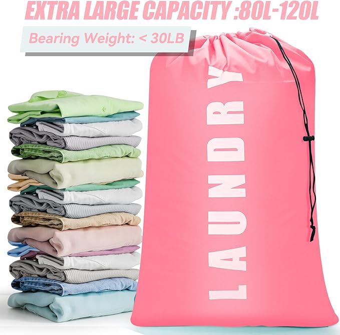 Isink Laundry Bag,2 Pack Travel Laundry Bags for Dirty Clothes,Large Laundry Bags for Camping & Traveling,Dirty Clothes Travel Bag,24" x 36" (Cyan + Pink)