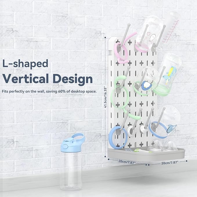 Baby Bottle Drying Rack Bottle Dryer Rack for 12 Bottle Drying Rack Space Saving Kitchen Countertop Vertical Cup Drainer Rack Detachable Baby Bottle Holder Storage Organizer Pump Part Dryer Rack Grey